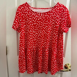 Red polka dot short sleeve peplum top